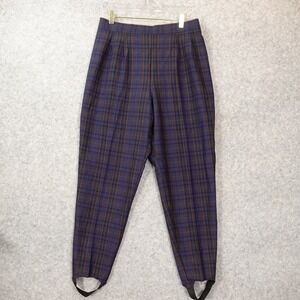 Vintage 80s Stirrup Pants Womens M COUNTERPARTS Blue Plaid Tartan Academia 31/27